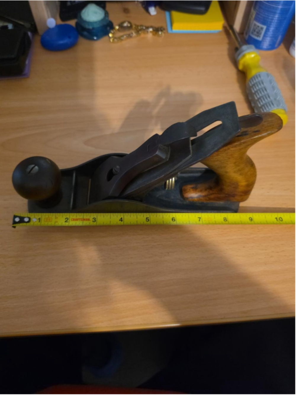 Vintage No. 3 Size Unmarked Cast Iron Woodworking Bench Plane 9-1/8"